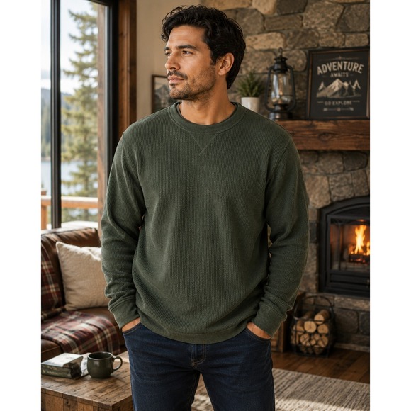 Other - BC Clothing Co Waffle Knit Sherpa Lined Crewneck Pullover Forest Green Large